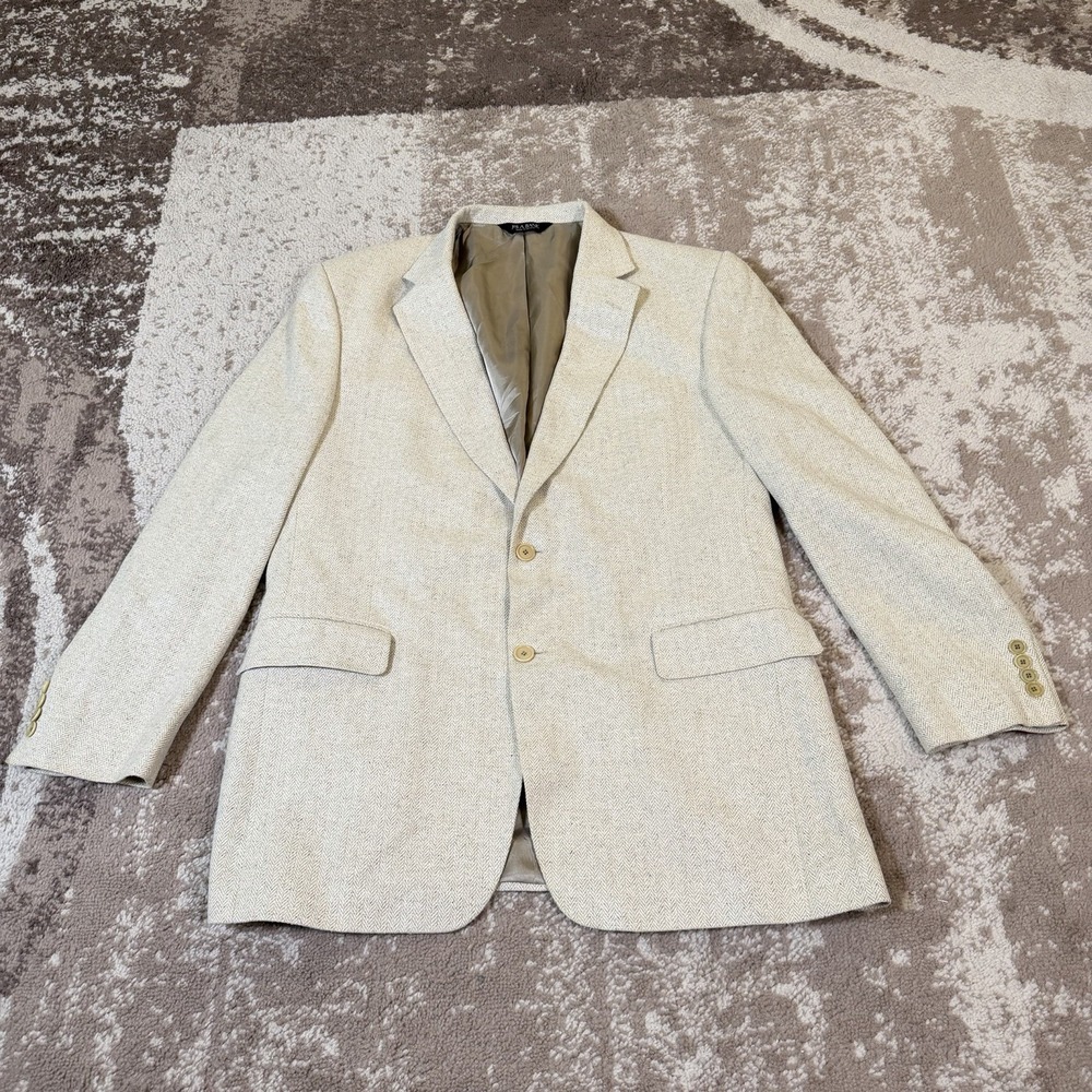 Jos. A. Bank Mens 44L Blazer 100% Silk Cream Herringbone Sport Coat Old Money